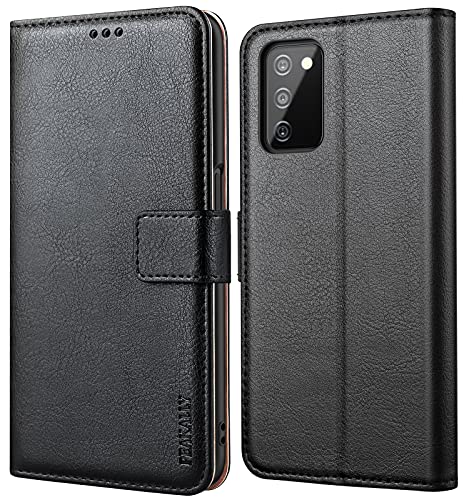 Peakally Handyhülle für Samsung Galaxy A03s Hülle, Premium Leder Flip Case Tasche Schutzhülle Brieftasche Klapphülle [Kartenfächer] [Standfunktion] [Magnet] für Samsung Galaxy A03s-Schwarz von Peakally