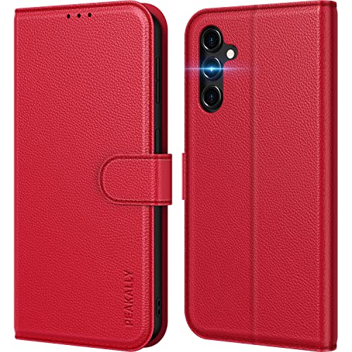 Peakally Handyhülle für Samsung Galaxy A14 4G / 5G Hülle [Premium PU Leder] [RFID-Blockierung] [Kartenfach] [Magnet] [Stand] TPU Stoßfest Klapphülle kompatibel mit Galaxy A14 (6,6 Zoll) - Rot von Peakally