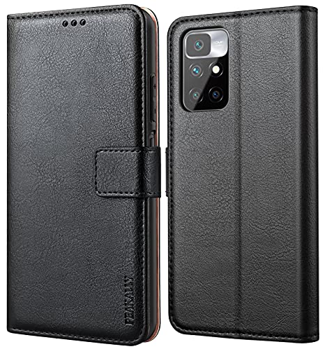 Peakally Handyhülle für Xiaomi Redmi 10 4G 2022/2021 Hülle, Premium Leder Flip Case Tasche Schutzhülle Brieftasche Klapphülle [Kartenfächer] [Standfunktion] [Magnet] - Schwarz von Peakally
