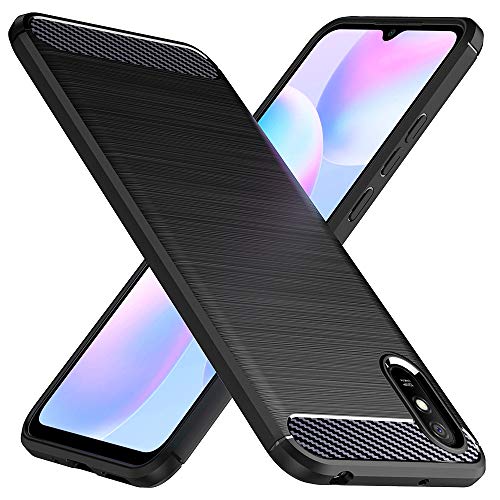 Peakally Handyhülle für Xiaomi Redmi 9A/9AT Hülle, Kohlefaserverstärktem Kunststoff [Anti-Slip] [Kratzfest] TPU-Handyhülle Schutzhülle für Xiaomi Redmi 9A/9AT - Schwarz von Peakally