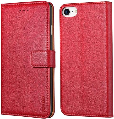 Peakally Handyhülle für iPhone SE 2022 5G/SE 2020/6/6S/7/8 Hülle, Premium Leder Flip Case Tasche Schutzhülle Brieftasche Klapphülle [Kartenfächer] [Standfunktion] [Magnet] - Rot von Peakally