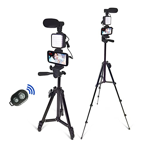 Smartphone-Video-Set, Vlogging Kit, Youtuber-Kit, mit Mikrofon-Lichtstativ 50 Zoll (127 cm) ausziehbarer Telefonclip-Fernbedienung, kompatibel mit iPhone/Smartphone/Kameras.. von Peanutech
