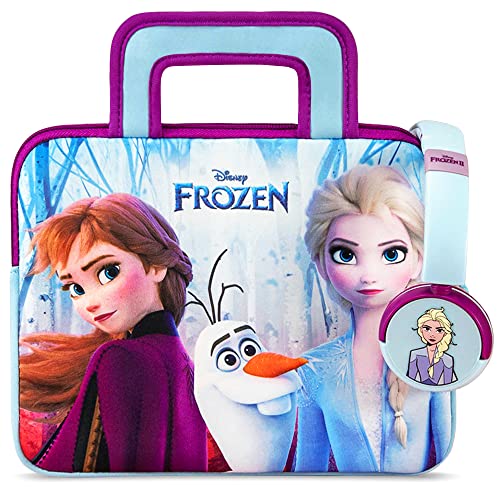 Pebble Gear Disney Frozen Kids Tablet-Tasche & Kopfhörer, kindersichere Lautstärkebeschränkung, Kinder-Tasche passend für 8 Zoll Tablets, Platz für Spielzeug & Zubehör, Music-Sharing Funktion von Pebble Gear