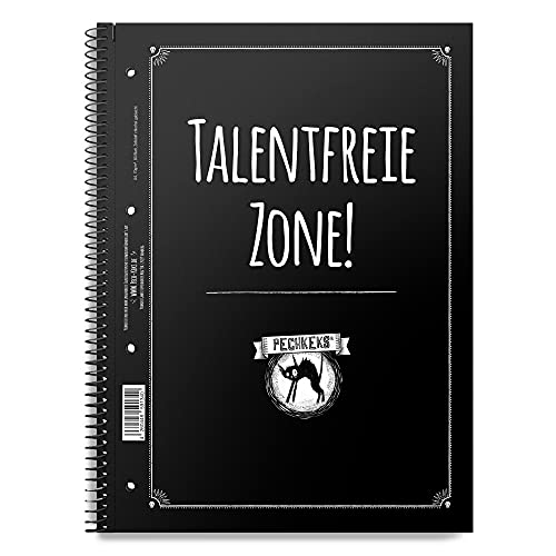 Pechkeks Notizbuch A4 kariert mit Spruch „Talentfreie Zone“, Spiralbindung, 80 Seiten mit Innenrand, schwarz, DIN A4, 8201010 von Pechkeks