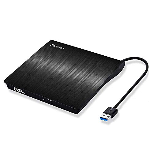 Pecosso Externe CD/DVD Laufwerk USB 3.0, Portable Slim,RW Brenner für alle Laptops/Desktop; PC unter Windows 7/8/10 und Mac OS für Apple MacBook, MacBook Pro, MacbookAir, iMac(Schwarz) von Pecosso