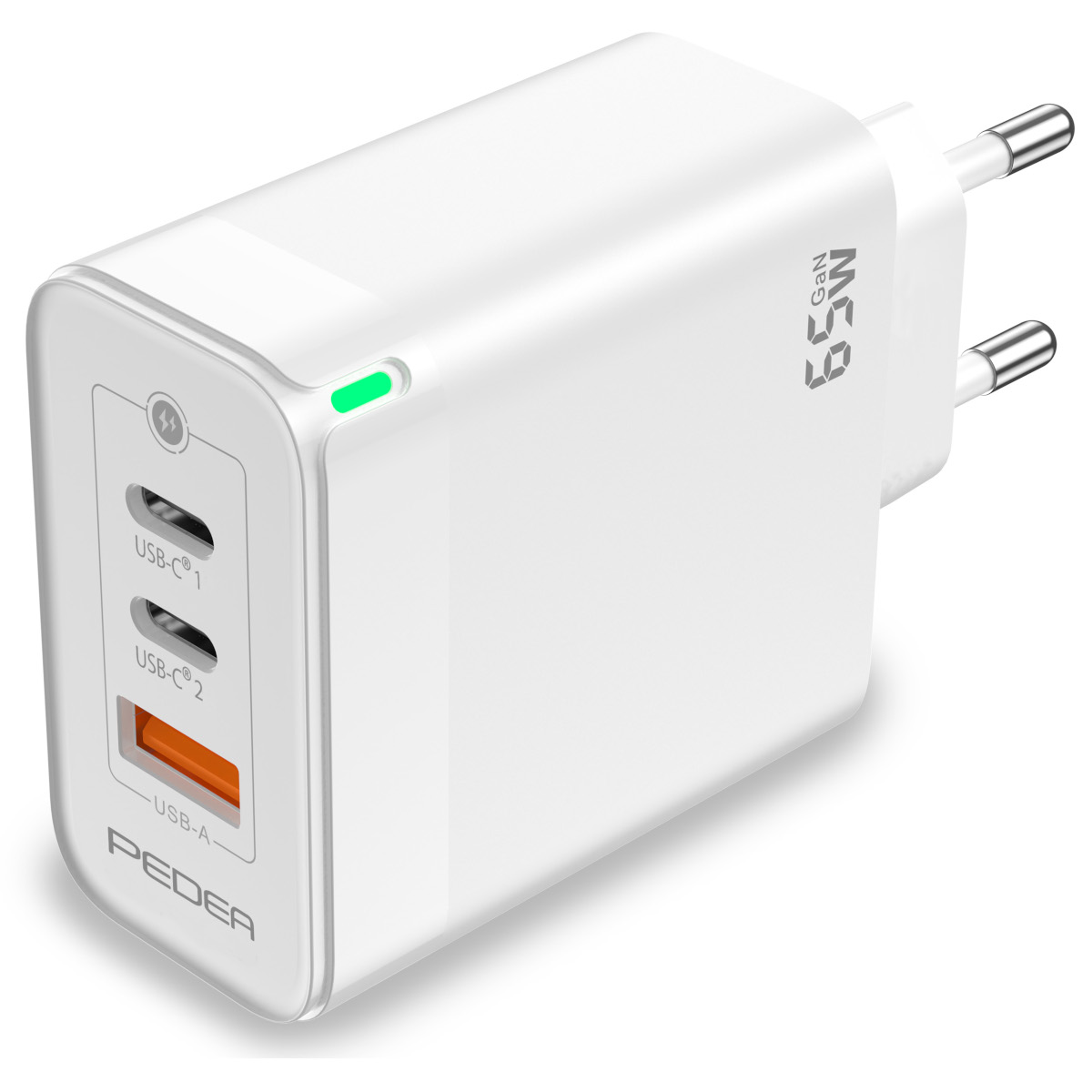PEDEA 65W USB-C (PD) Schnellladegerät - 3-Ports GaN Mehrfach Handy-Ladegerät mit USB-C und USB-A, weiß von Pedea