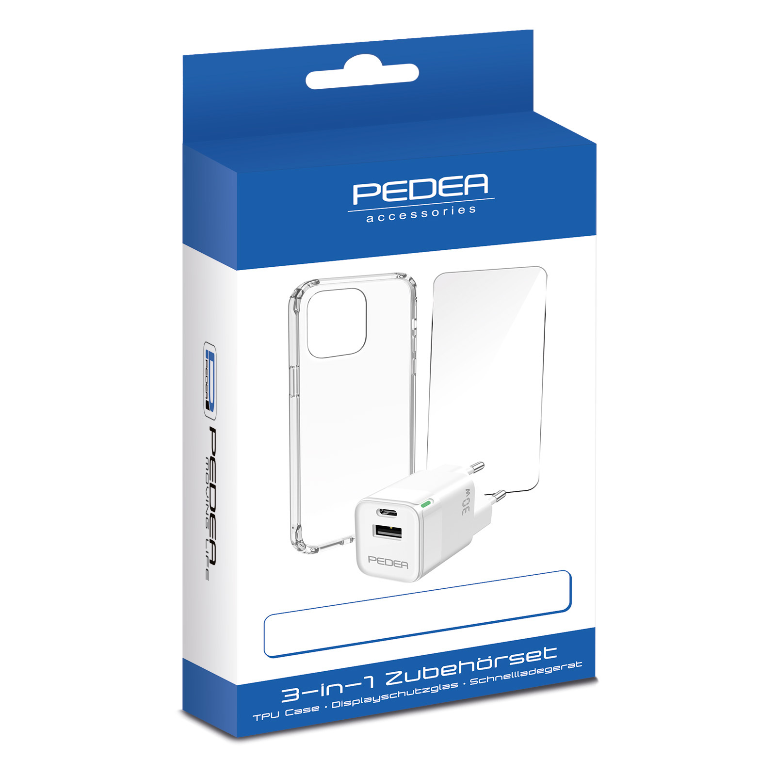 PEDEA All-in-One Set für das iPhone 14 Pro Max inkl. TPU Case, Schutzglas und 30 Watt Reiselader, transparent von Pedea
