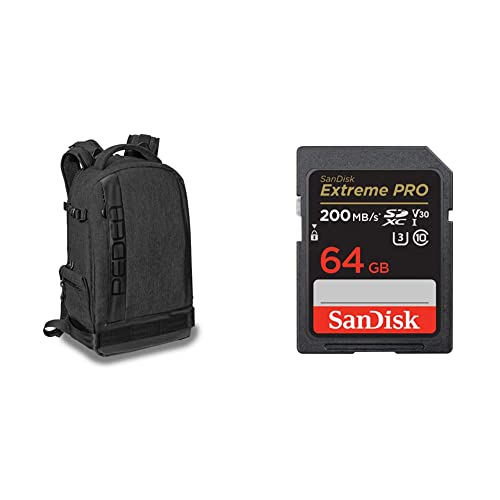 PEDEA DSLR-Kamerarucksack Fashion Fotorucksack & SanDisk Extreme PRO SDXC UHS-I Speicherkarte 64 GB (V30, Übertragungsgeschwindigkeit 200 MB/s, U3, 4K UHD Videos, SanDisk QuickFlow-Technologie) von Pedea