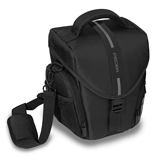 PEDEA DSLR-Kameratasche *Essex* Fototasche für Spiegelreflexkameras mit wasserdichtem Regenschutz, Tragegurt und Zubehörfächern, Gr. L schwarz/grau von Pedea