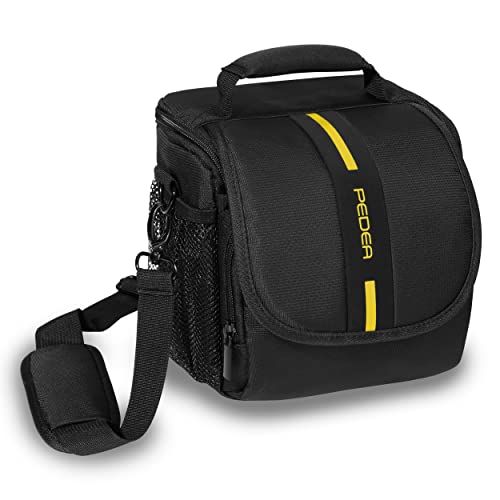 PEDEA DSLR-Kameratasche *Essex* Fototasche für Spiegelreflexkameras mit wasserdichtem Regenschutz, Tragegurt und Zubehörfächern, Gr. M schwarz/gelb von Pedea