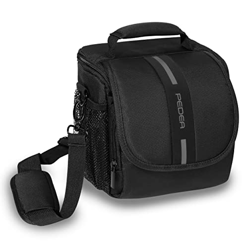 PEDEA DSLR-Kameratasche *Essex* Fototasche für Spiegelreflexkameras mit wasserdichtem Regenschutz, Tragegurt und Zubehörfächern, Gr. M schwarz/grau von Pedea