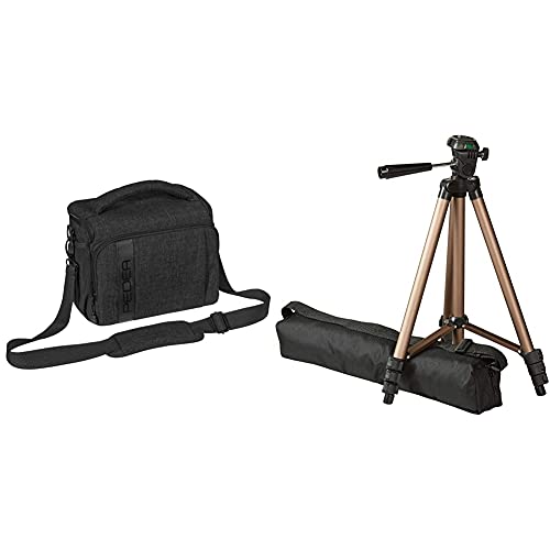 PEDEA DSLR-Kameratasche Fashion Fototasche für Spiegelreflexkameras, Gr. XL schwarz & Amazon Basics – Leichtes Kamera-Dreibeinstativ mit Tasche, 41,91–127 cm von Pedea