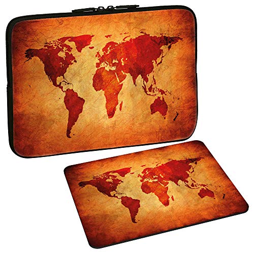 PEDEA Design Schutzhülle Notebook Tasche bis 13,3 Zoll (33,7cm) mit Design Mauspad, Brown Global Map von Pedea