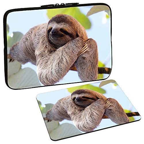 PEDEA Design Schutzhülle Notebook Tasche bis 13,3 Zoll (33,7cm) mit Design Mauspad, Chilling Sloth von Pedea