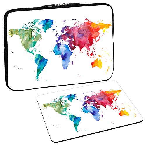 PEDEA Design Schutzhülle Notebook Tasche bis 13,3 Zoll (33,7cm) mit Design Mauspad, Color World von Pedea