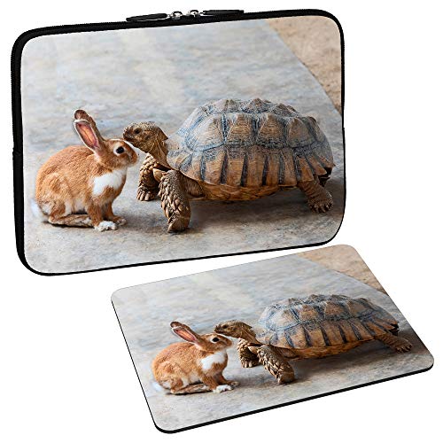 PEDEA Design Schutzhülle Notebook Tasche bis 13,3 Zoll (33,7cm) mit Design Mauspad, Rabbit and Turtle von Pedea