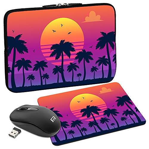 PEDEA Design Schutzhülle Notebook Tasche bis 13,3 Zoll (33,7cm) mit Mauspad und schnurloser Maus, California Beach von Pedea
