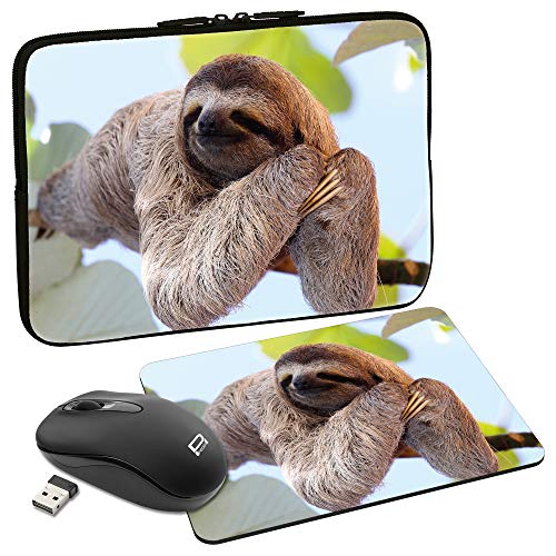 PEDEA Design Schutzhülle Notebook Tasche bis 13,3 Zoll (33,7cm) mit Mauspad und schnurloser Maus, Chilling Sloth von Pedea