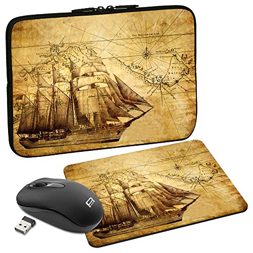 PEDEA Design Schutzhülle Notebook Tasche bis 13,3 Zoll (33,7cm) mit Mauspad und schnurloser Maus, Sailing Ship von Pedea