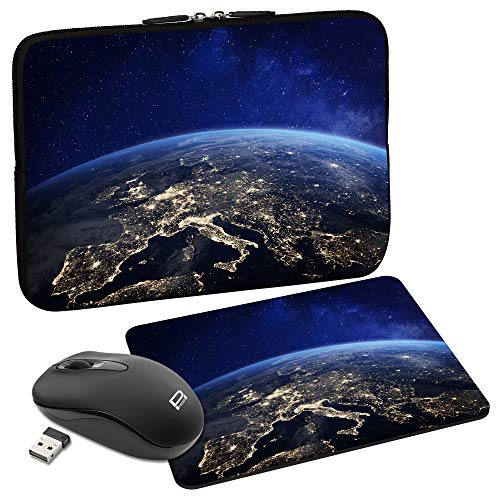 PEDEA Design Schutzhülle Notebook Tasche bis 13,3 Zoll (33,7cm) mit Mauspad und schnurloser Maus, Space Night von Pedea