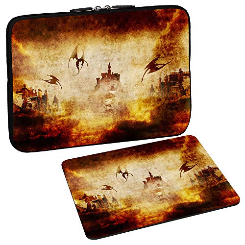 PEDEA Design Schutzhülle Notebook Tasche bis 15,6 Zoll (39,6cm) mit Design Mauspad, Dragon´s Castle von Pedea