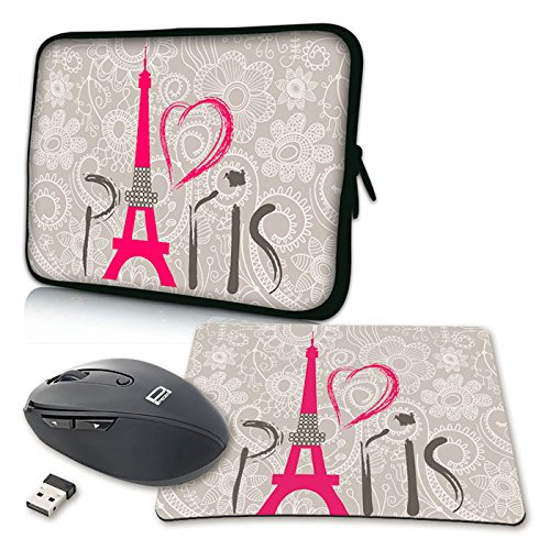 PEDEA Design Schutzhülle Notebook Tasche bis 15,6 Zoll (39,6cm) mit Mauspad und schnurloser Maus, Paris 2 von Pedea