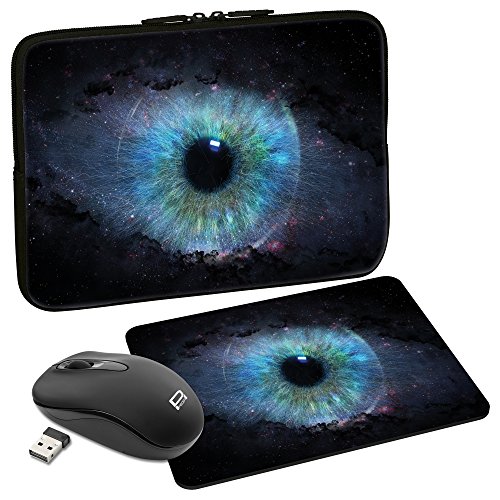 PEDEA Design Schutzhülle Notebook Tasche bis 15,6 Zoll (39,6cm) mit Mauspad und schnurloser Maus, Space Eye von Pedea