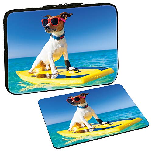 PEDEA Design Schutzhülle Notebook Tasche bis 17,3 Zoll (43,9cm) mit Design Mauspad, Surfer Dog von Pedea