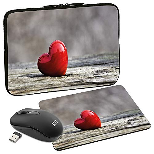 PEDEA Design Schutzhülle Notebook Tasche bis 17,3 Zoll (43,9cm) mit Mauspad und schnurloser Maus, Love von Pedea