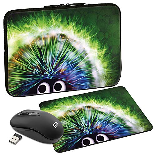 PEDEA Design Tablet PC Tasche 10,1 Zoll (25,6cm) mit Mauspad und schnurloser Maus, Green Hedgehog von Pedea