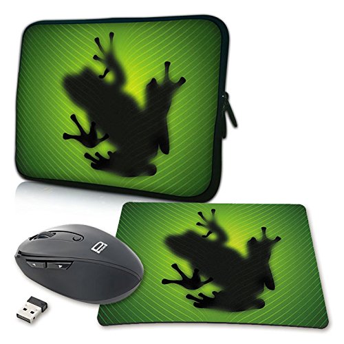 PEDEA Design Tablet PC Tasche 10,1 Zoll (25,6cm) mit Mauspad und schnurloser Maus, Green frog von Pedea
