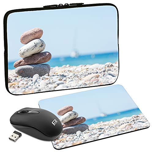 PEDEA Design Tablet PC Tasche 10,1 Zoll (25,6cm) mit Mauspad und schnurloser Maus, Stacked Stones von Pedea
