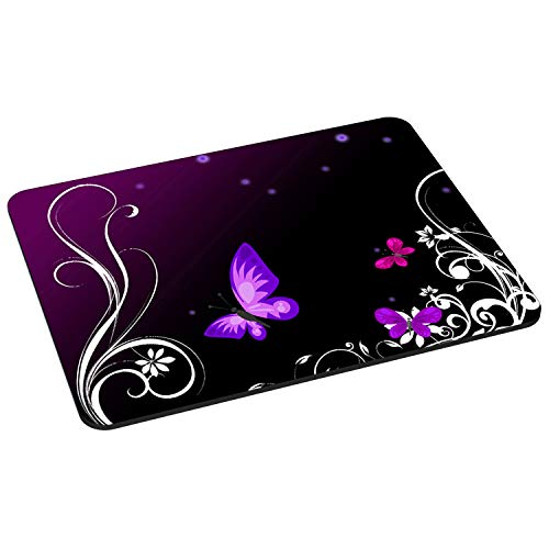 PEDEA Gaming und Office Mauspad - 220 x 180 mm - mit vernähten Rändern und rutschfester Unterseite, Purple Butterfly von Pedea