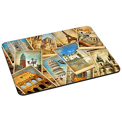 PEDEA Gaming und Office Mauspad - 220 x 180 mm - mit vernähten Rändern und rutschfester Unterseite, Vintage Travel von Pedea