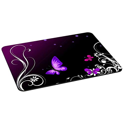 PEDEA Gaming und Office Mauspad - 350 x 280 mm - mit vernähten Rändern und rutschfester Unterseite, Purple Butterfly von Pedea