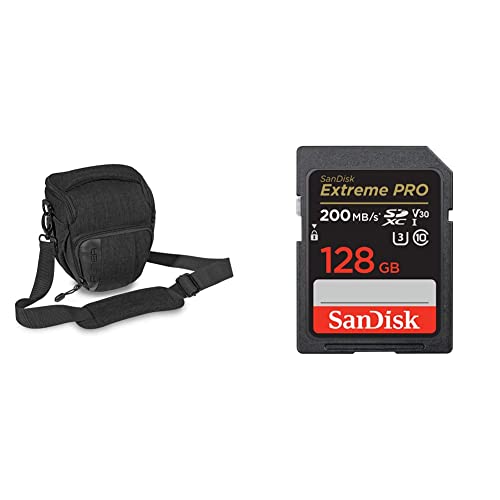 PEDEA Kameratasche *Fashion* Schwarz 17 x 20 x 13cm (BxHxT) & SanDisk Extreme PRO SDXC UHS-I Speicherkarte 128 GB (V30, 200 MB/s, U3, 4K UHD Videos, SanDisk QuickFlow-Technologie) von Pedea