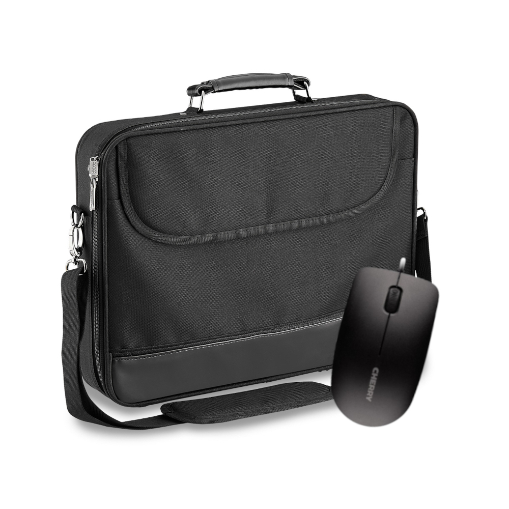 PEDEA Laptoptasche 15,6 Zoll BLACKLINE + CHERRY MC 1000 Maus Notebook Umhängetasche mit Schultergurt, schwarz von Pedea
