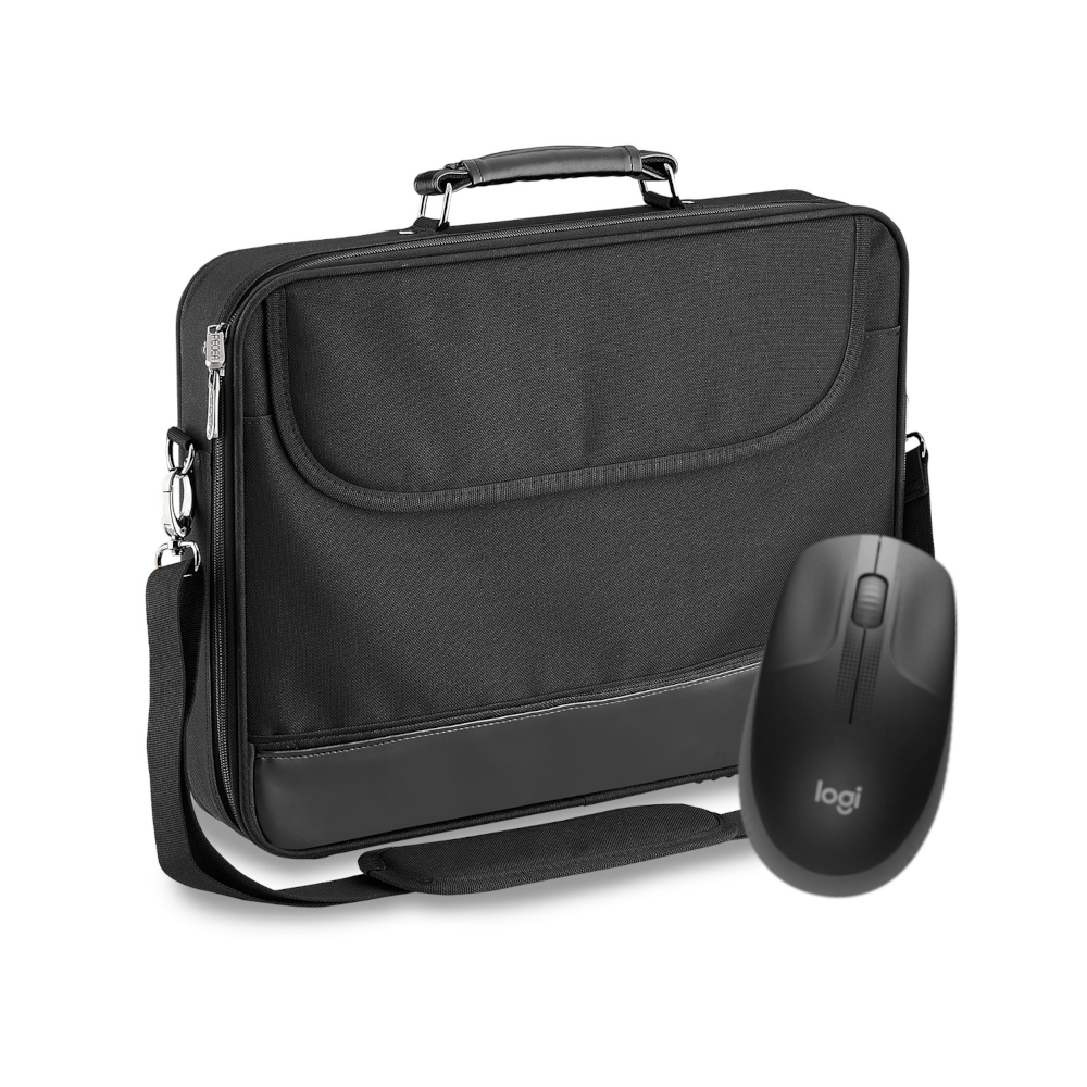 PEDEA Laptoptasche 15,6 Zoll BLACKLINE + Logitech M190 Maus Notebook Umhängetasche mit Schultergurt, schwarz von Pedea