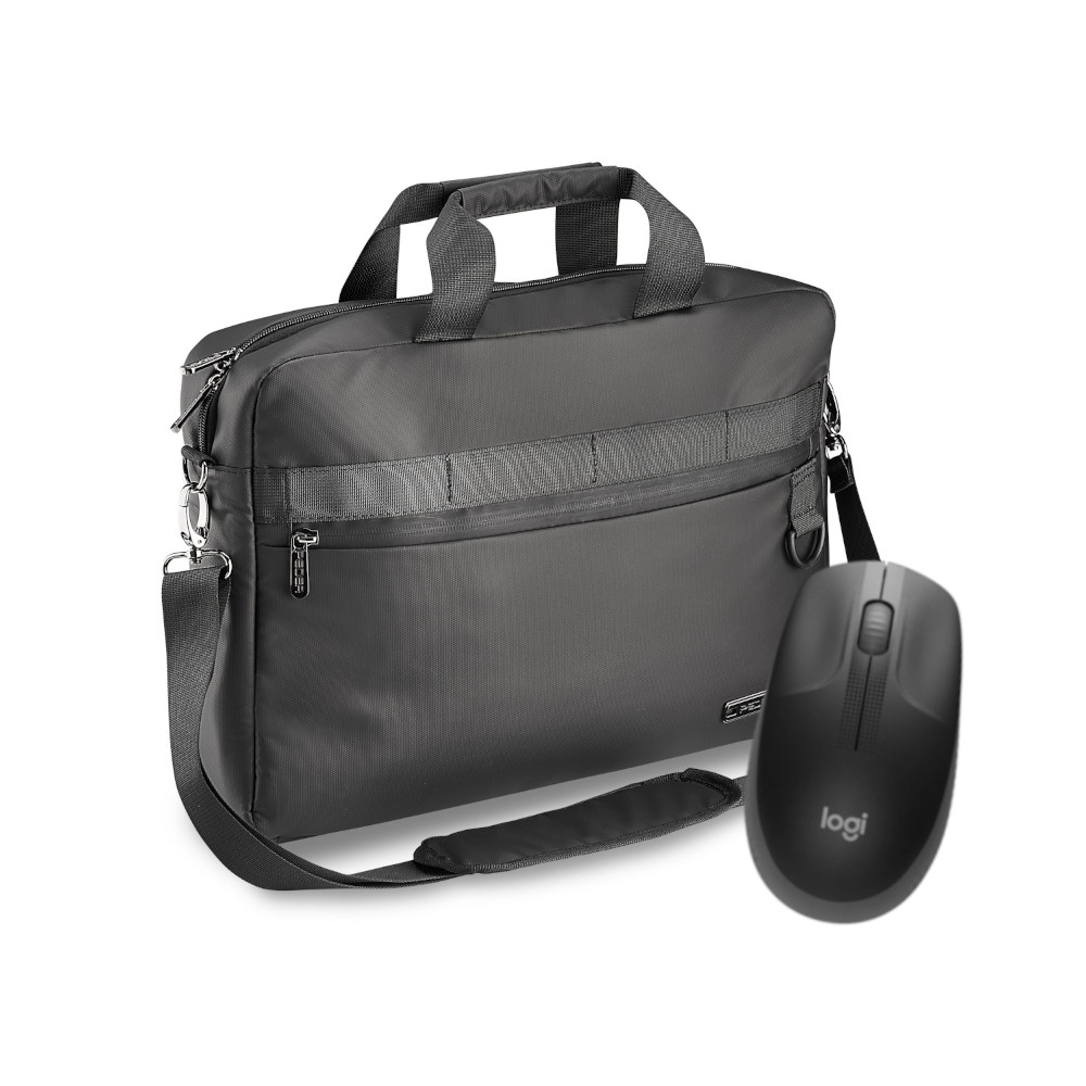 PEDEA Laptoptasche 15,6 Zoll "Clutch" + Logitech M190 Maus Notebook Umhängetasche mit Tablet Fach, schwarz von Pedea