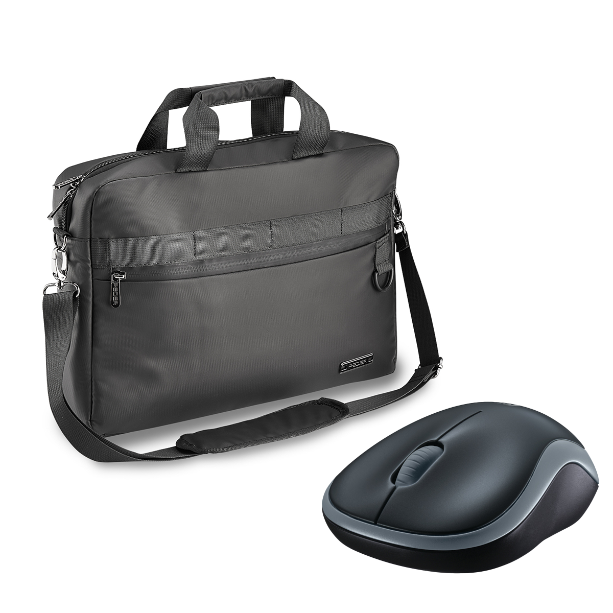 PEDEA Laptoptasche 17,3 Zoll + MAU Logitech M185, kabellos, grau Notebook Umhängetasche mit Tablet Fach, schwarz von Pedea