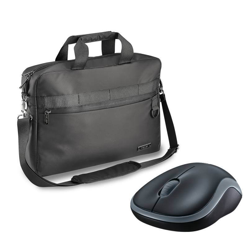 PEDEA Laptoptasche 17,3 Zoll + MAU Logitech M185, kabellos, grau Notebook Umhängetasche mit Tablet Fach, schwarz von Pedea