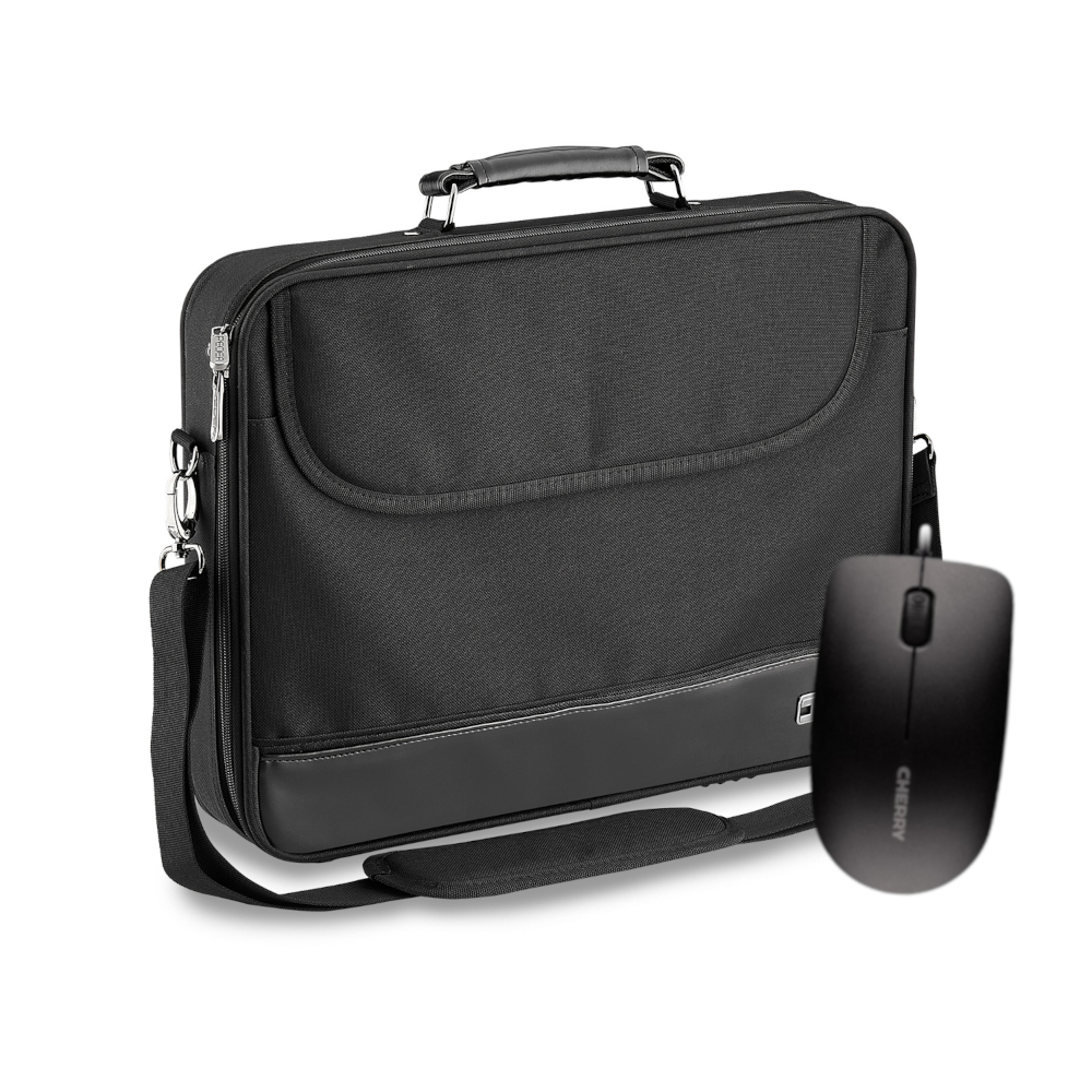 PEDEA Laptoptasche 17,3 Zoll BLACKLINE + CHERRY MC 1000 Maus Notebook Umhängetasche mit Schultergurt, schwarz von Pedea