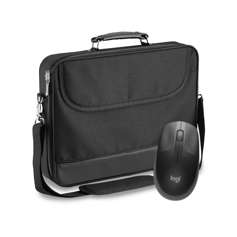 PEDEA Laptoptasche 17,3 Zoll BLACKLINE + Logitech M190 Maus Notebook Umhängetasche mit Schultergurt, schwarz von Pedea