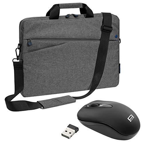 PEDEA Laptoptasche "Fashion" Notebook-Tasche bis 13,3 Zoll (33,8 cm) Umhängetasche mit Schultergurt inkl. Schnurloser Maus, Grau/Blau von Pedea