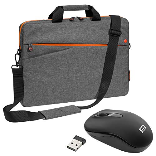 PEDEA Laptoptasche "Fashion" Notebook-Tasche bis 13,3 Zoll (33,8 cm) Umhängetasche mit Schultergurt inkl. Schnurloser Maus, Grau/Orange von Pedea