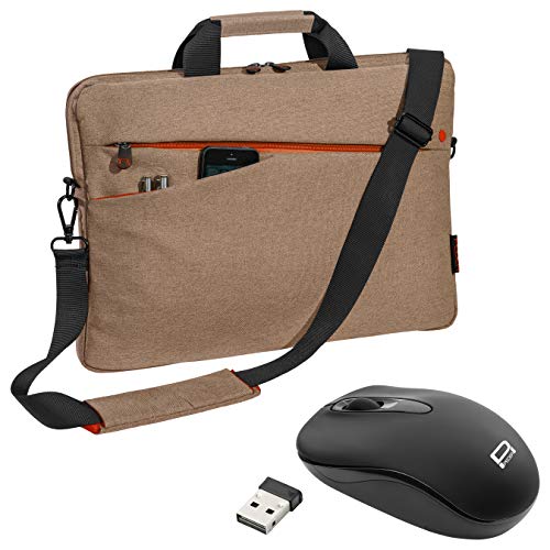 PEDEA Laptoptasche "Fashion" Notebook-Tasche bis 15,6 Zoll (39,6 cm) Umhängetasche mit Schultergurt inkl. Schnurloser Maus, Beige von Pedea