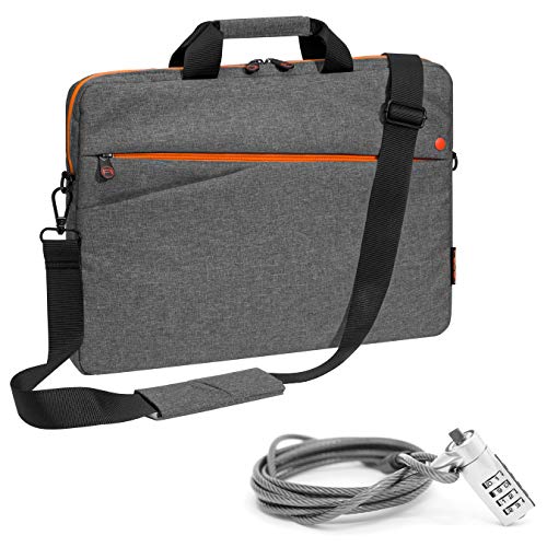 PEDEA Laptoptasche "Fashion" Notebook-Tasche bis 17,3 Zoll (43,9 cm) Umhängetasche mit Schultergurt inkl. Notebookschloss, grau/orange von Pedea
