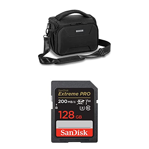 Pedea DSLR-Kameratasche%22Guard%22 Fototasche für Spiegelreflexkameras mit wasserdichtem Regenschutz, Tragegurt und Zubehörfächern & SanDisk Extreme PRO SDXC UHS-I Speicherkarte 128 GB (V30 von Pedea