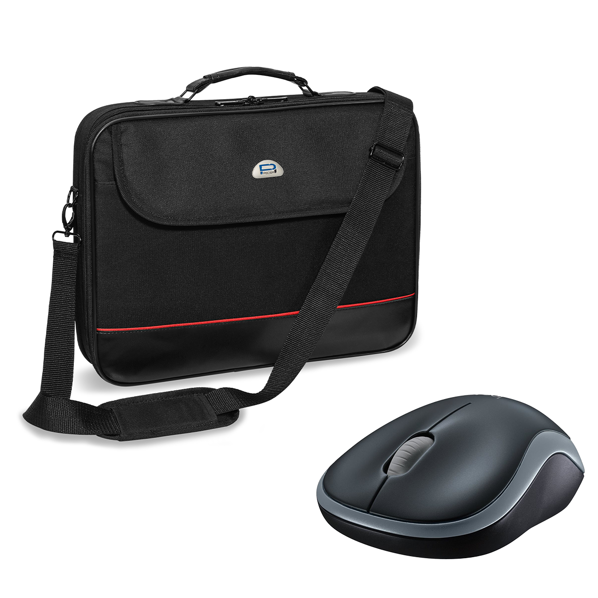 Pedea "Trendline" 15,6", schwarz + Logitech M185, kabellos, grau [schwarz/rot], Wasserabweisendes Nylon, Gepolsterter Rahmen von Pedea