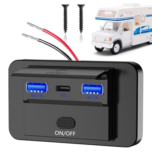 72W 12V USB Steckdose Tafel Wandhalterung, Wohnmobil USB Steckdose, 36W USB C, Dual QC 3.0 18W Auto USB Port Ladebuchse mit EIN/Aus Schalter, wasserdichte 3 USB Multi Port Steckdose für Auto kfz LKW 72W 12V USB Steckdose Tafel Wandhalterung, Wohnmobil USB Steckdose, 36W USB C, Dual QC 3.0 18W Auto USB Port Ladebuchse mit EIN/Aus Schalter, wasserdichte 3 USB Multi Port Steckdose für Auto kfz LKW von Peelanmall